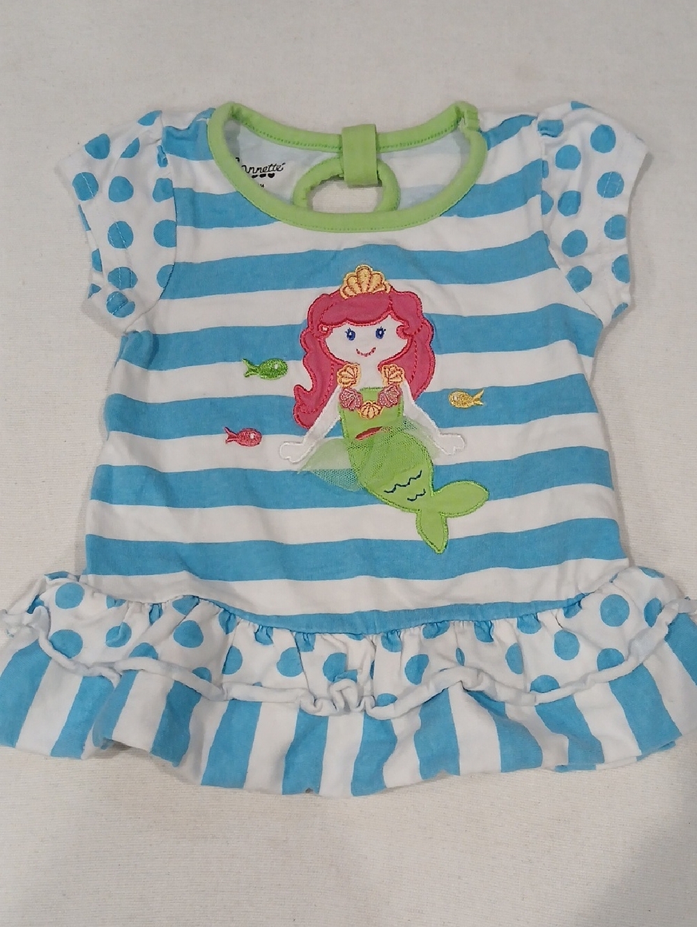 Nannette Blue White Striped Mermaid Tee with Green Accent